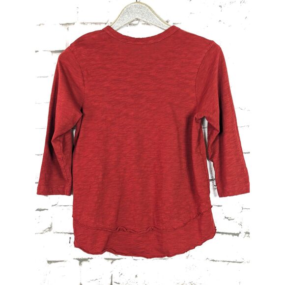 WILT Shrunken Crew 3/4 Sleeve Mock Layer Tee Slub Knit Scarlet Cotton Small - Picture 4 of 6